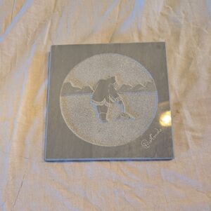 2/100$ Hand Carved Blue Marble Wall Art With Fishing Scene